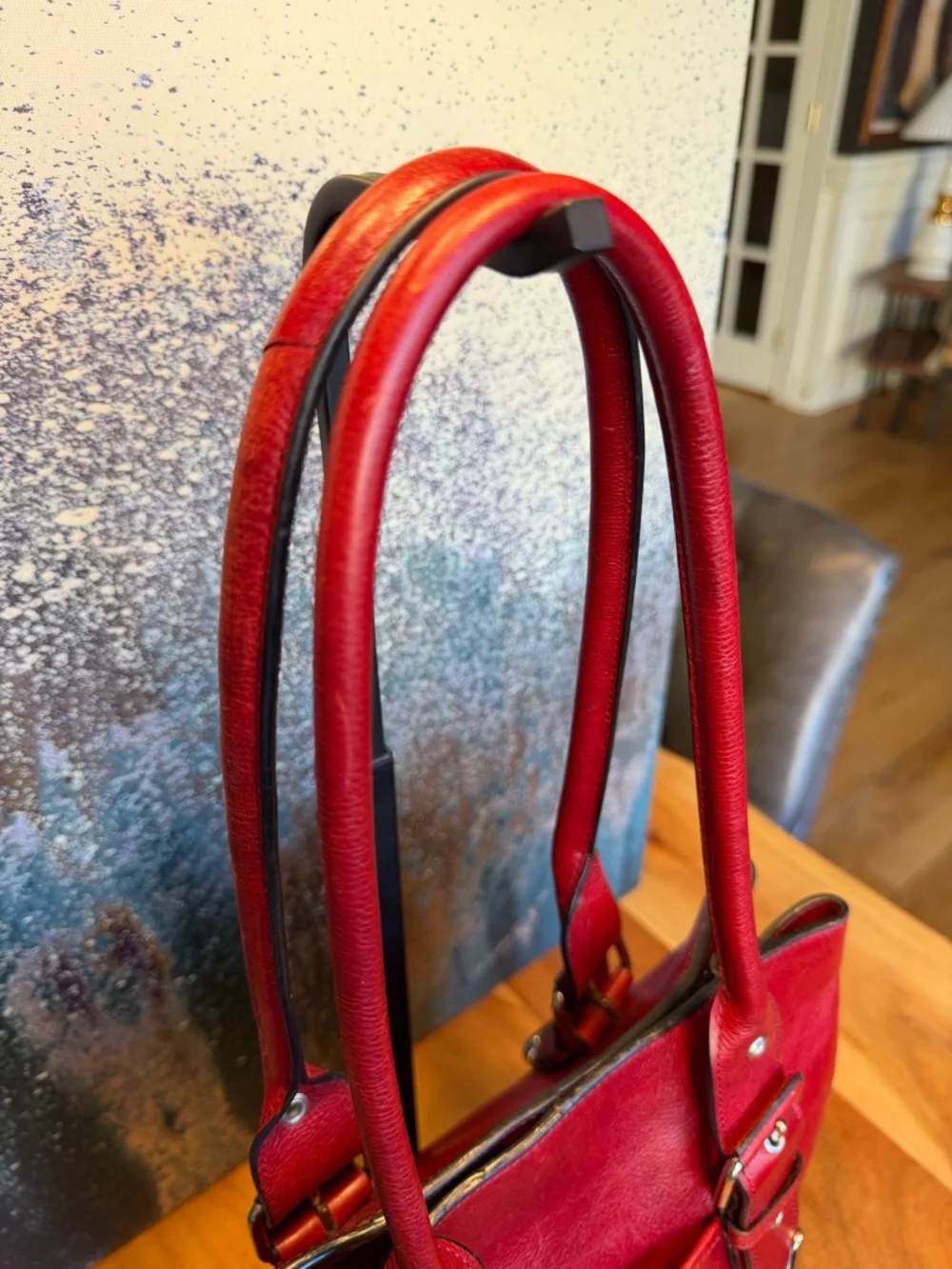 Wilson’s Leather office siren Y2K style red leather shoulder bag silver (GUC) - Picture 9 of 17